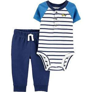 Carter's 2-Piece Striped Henley Bodysuit and Pant Set in Blue in Size 6M